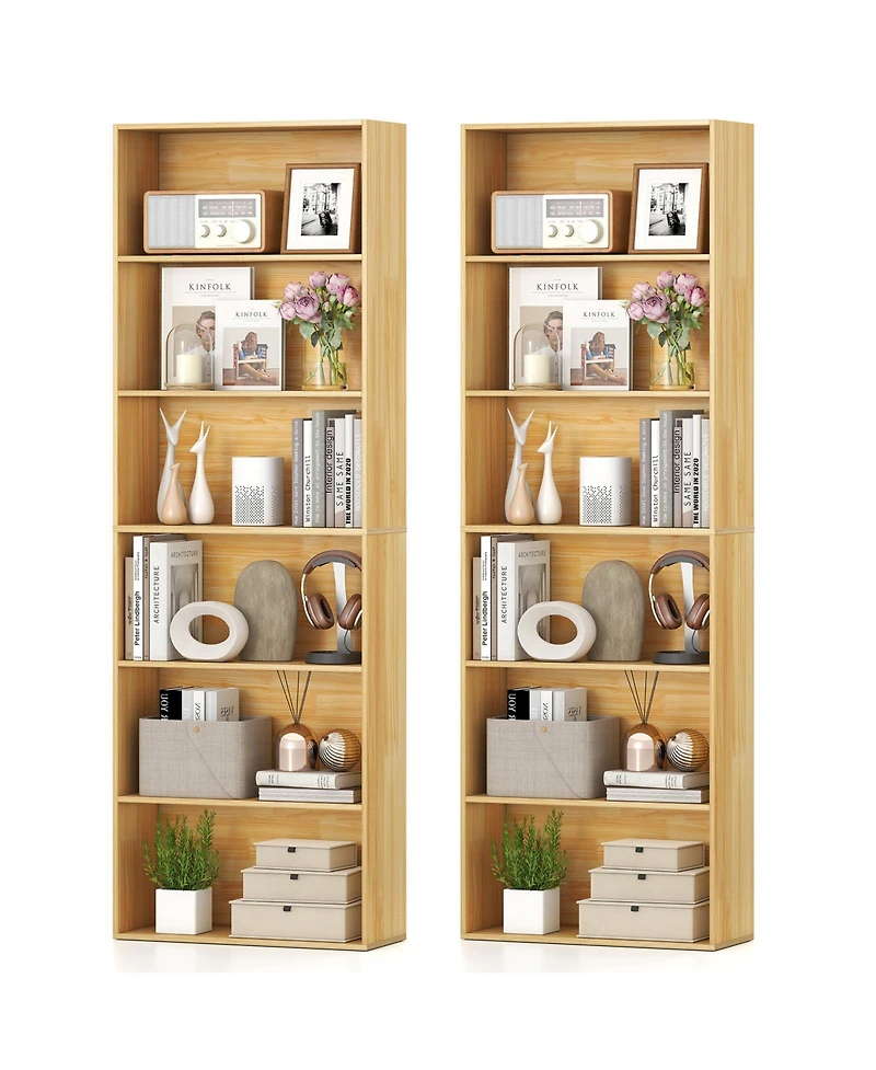 Gymax 2 pieces 6-Tier Bookshelf with Open Shelves Anti-Tipping Kits for Living Room Bedroom