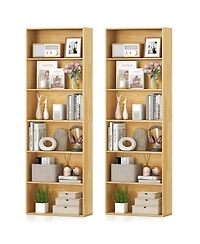 Gymax 2 pieces 6-Tier Bookshelf with Open Shelves Anti-Tipping Kits for Living Room Bedroom