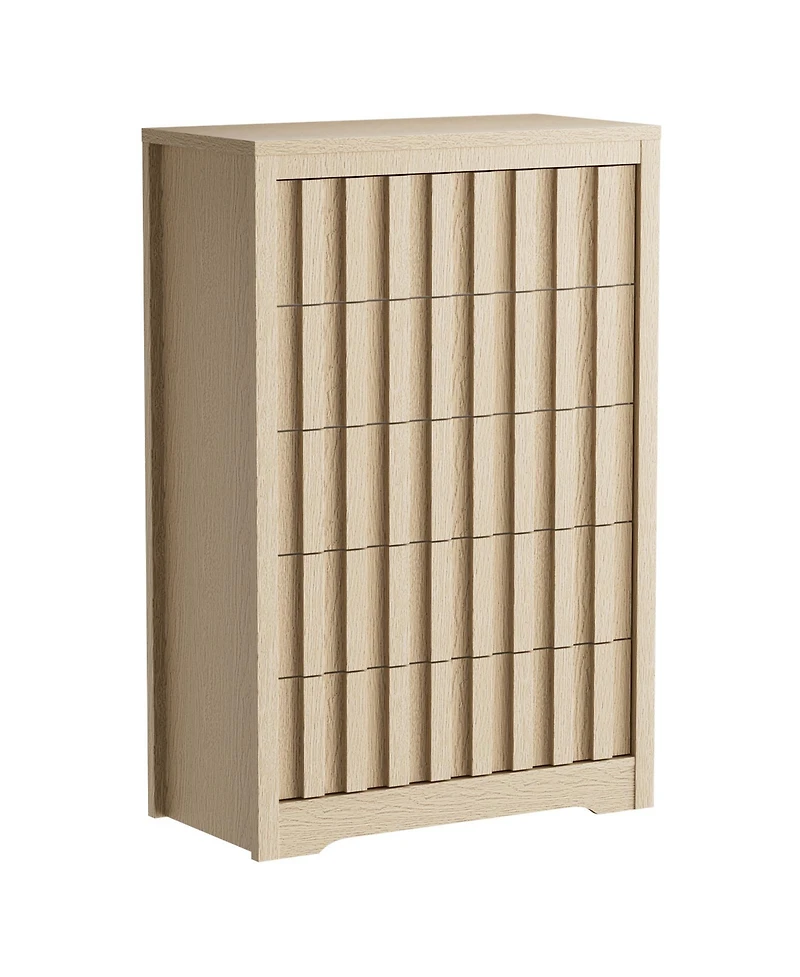 homfan Modern Handleless 5-Drawer Fluted Dresser - Tall Wooden Chest for Bedroom Storage - Deep Organizer for Living Room or Hallway