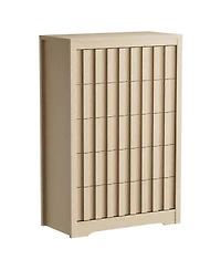 homfan Modern Handleless 5-Drawer Fluted Dresser - Tall Wooden Chest for Bedroom Storage - Deep Organizer for Living Room or Hallway