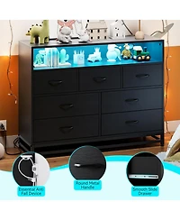homfan Modern 7-Drawer Dresser with Charging Station and Led Lights - Wide Long Wooden Chest for Bedroom, Living Room, Hallway Storage Cabinet