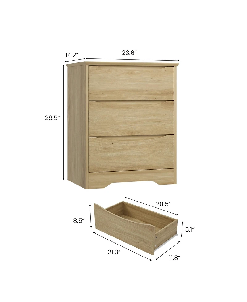 homfan Modern Tall 3-Drawer Wooden Dresser, Versatile Storage Cabinet with Deep Drawers and Wide Top for Home Use