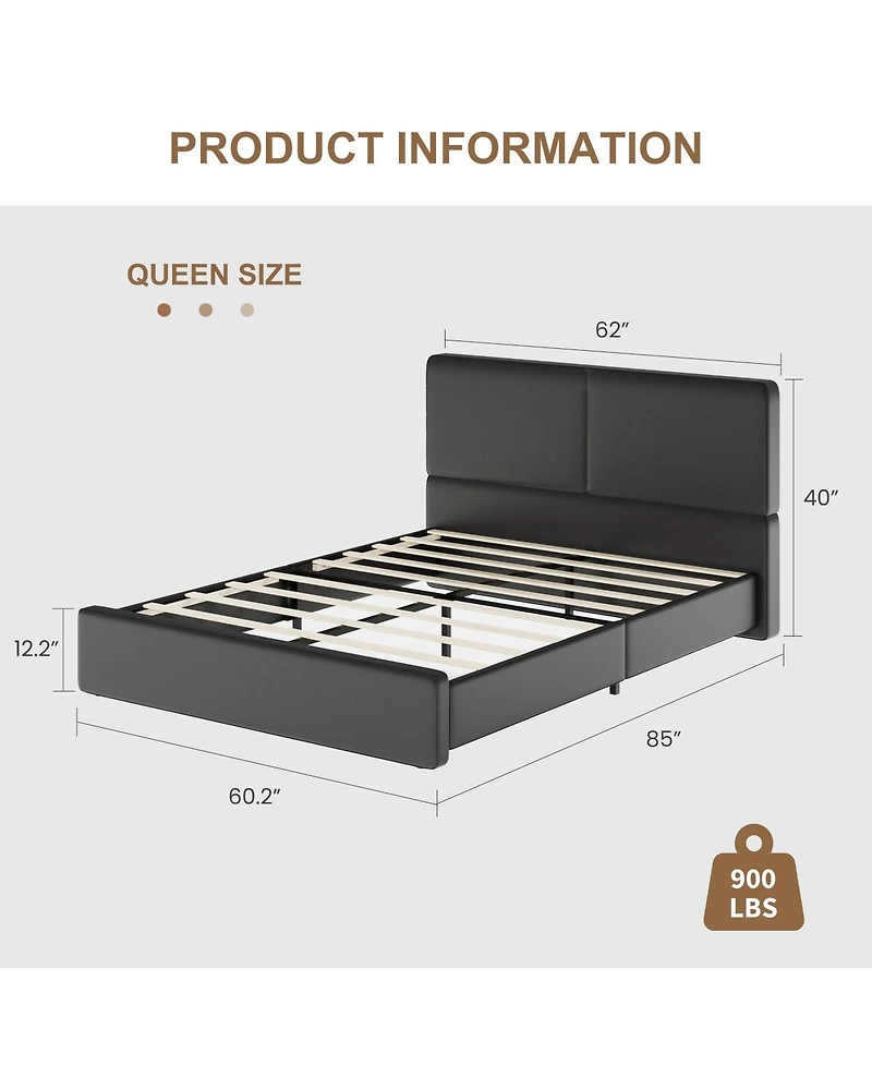 homfan Upholstered Platform Bed Frame with Headboard, Corduroy or Pu Cover, Wooden Slats and Quiet Support, No Box Spring Needed