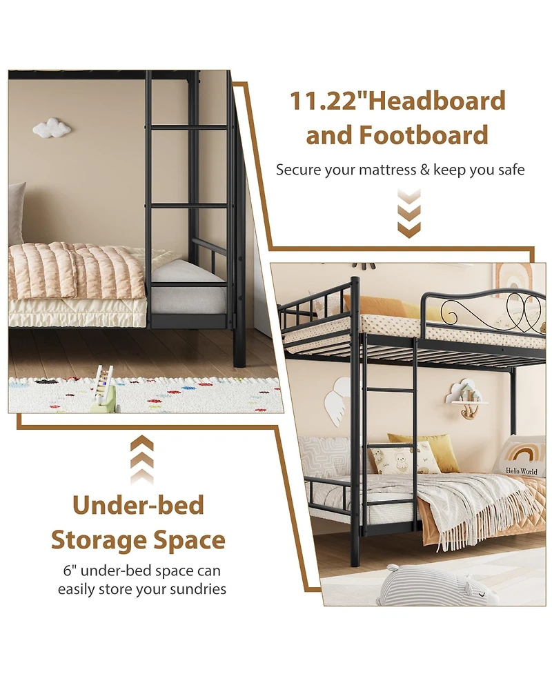 homfan Twin Over Metal Bunk Bed with Guardrails and Side Ladder, Steel Frame Space-Saving for Kids Bedroom or School
