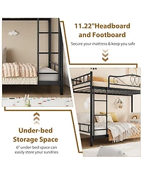homfan Twin Over Metal Bunk Bed with Guardrails and Side Ladder, Steel Frame Space-Saving for Kids Bedroom or School