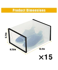 homfan 15Pieces Clear Collapsible Shoe Storage Boxes - Stackable Transparent Organizer Bins for Closet, Home, and Shoes Space-Saving