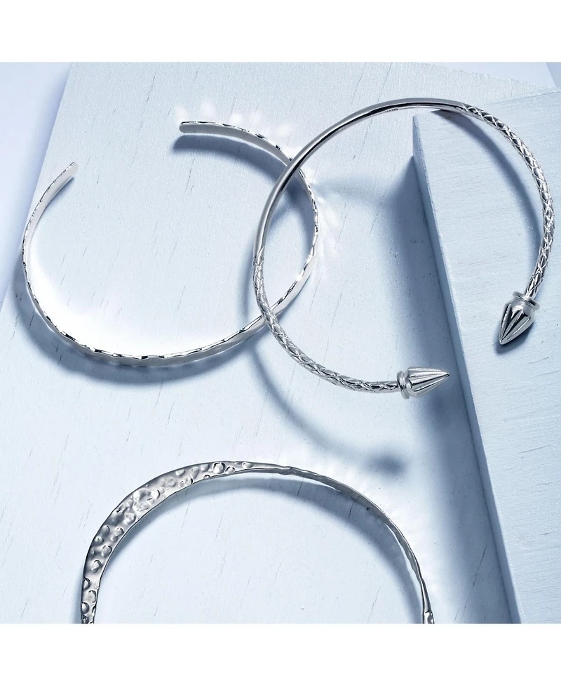 Bling Jewelry Modern Round Square Stackable Hammered Matte Finish Bangle Bracelet