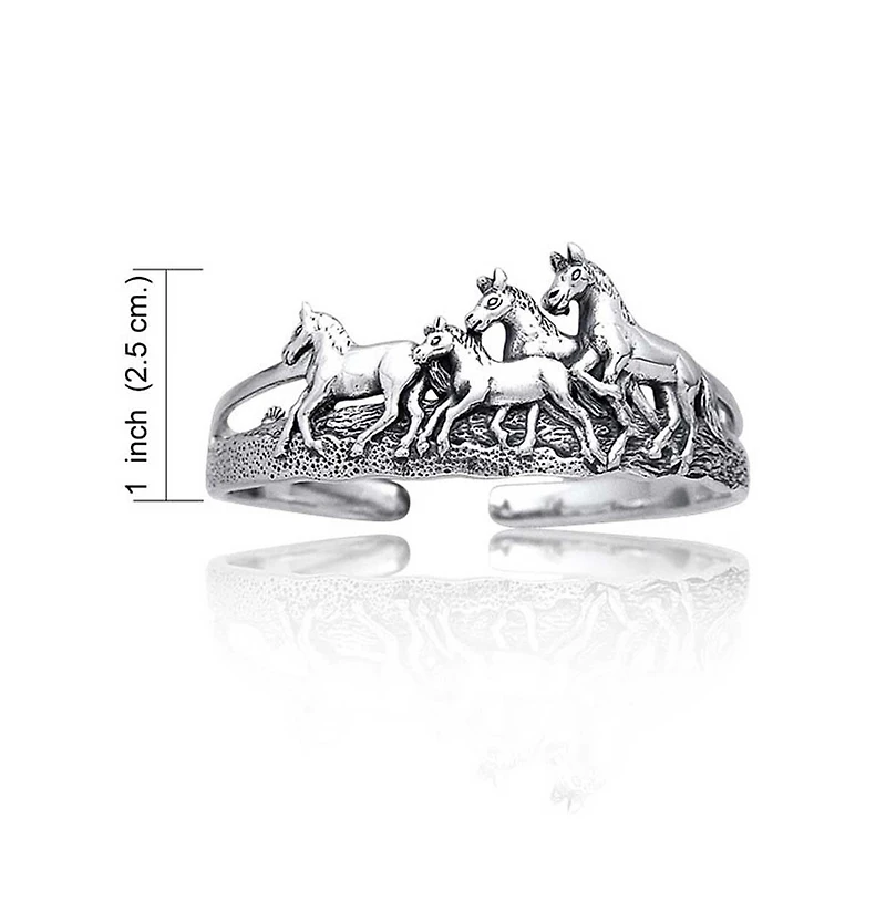 Bling Jewelry Equestrian Statement Wild Western Running Horses Cuff Bracelet Solid