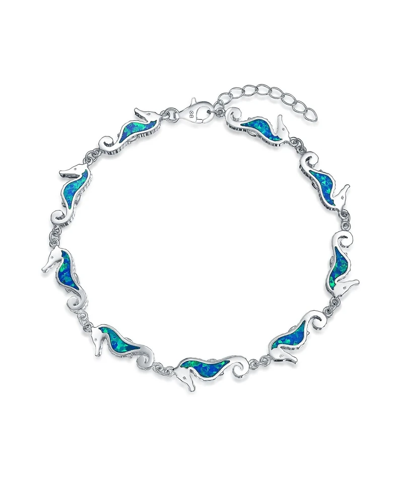 Bling Jewelry Nautical Life Created Blue Opal Multi Seahorse Charm Link Bracelet