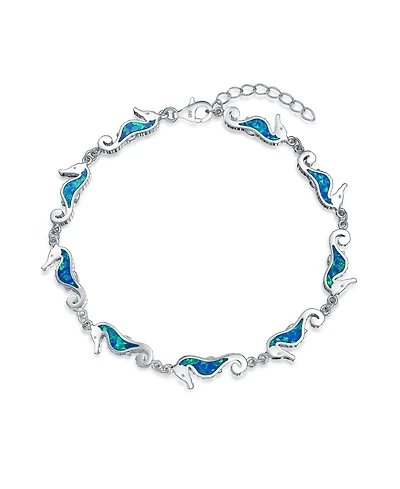 Bling Jewelry Nautical Life Created Blue Opal Multi Seahorse Charm Link Bracelet