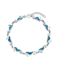 Bling Jewelry Nautical Life Created Blue Opal Multi Seahorse Charm Link Bracelet