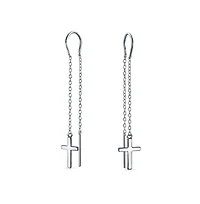 Bling Jewelry Long Chain Dangle Spiritual Religious Cross Threader Earrings