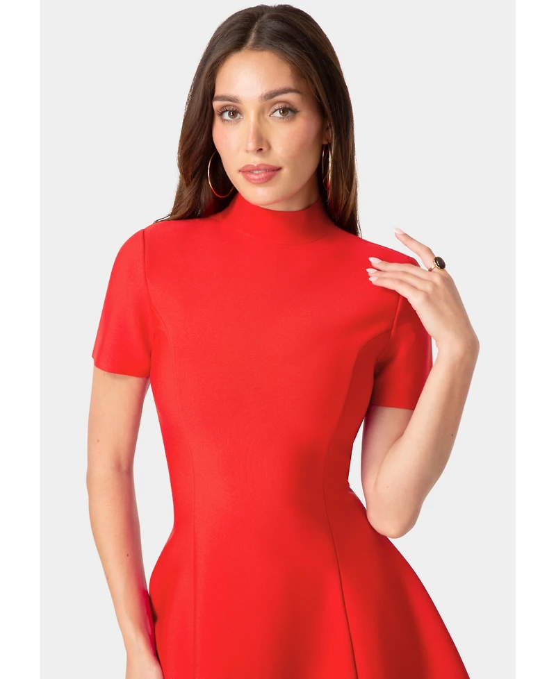 Bebe Women's Fit and Flare Short Sleeve Bandage Dress