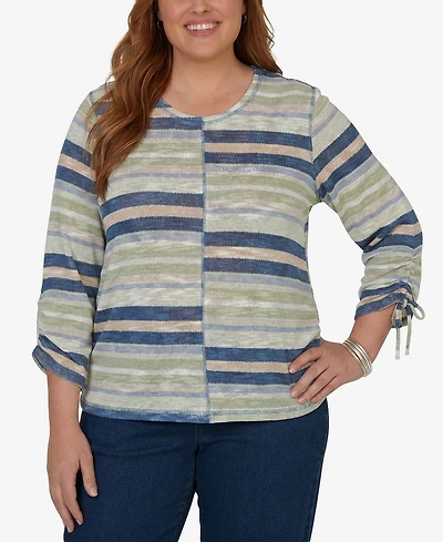 Alfred Dunner Plus Indigo Girls Spliced Multi Stripe Knit Top