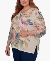 Alfred Dunner Plus Camden Market Bold Roses V-Neck Knit Top
