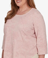 Alfred Dunner Plus Camden Market Tonal Floral Soutache Knit Top