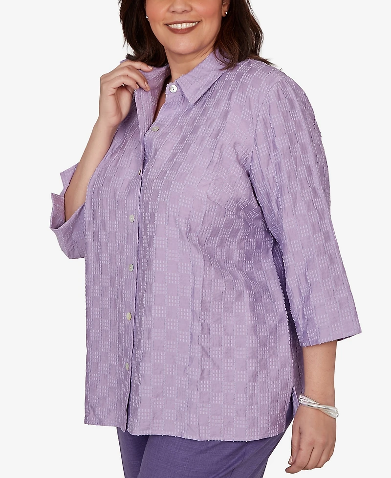 Alfred Dunner Plus Grand Bazaar Box Textured Button Front Top