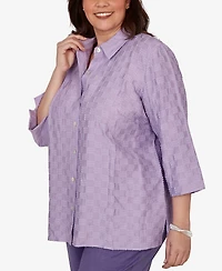 Alfred Dunner Plus Grand Bazaar Box Textured Button Front Top