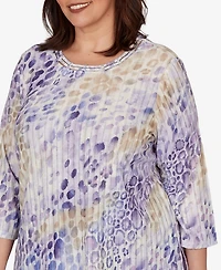 Alfred Dunner Plus Grand Bazaar Animal Print Ribbed Knit Top