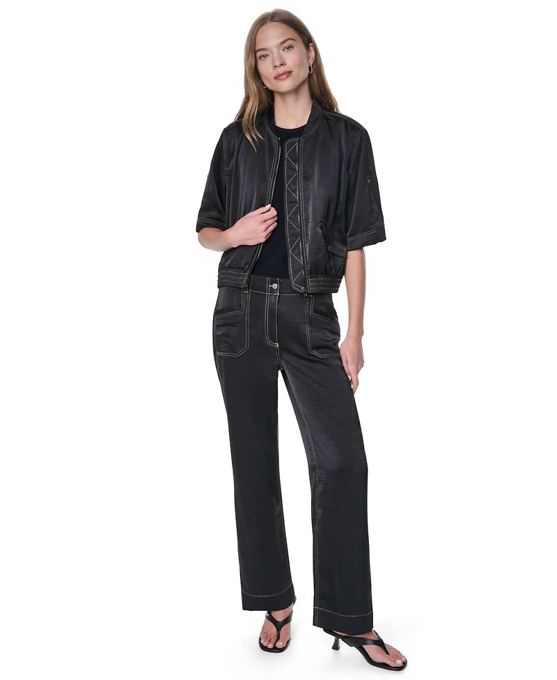Dkny Women's Roll Tab Contrast Stitch Glazed Jacket