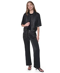 Dkny Women's Roll Tab Contrast Stitch Glazed Jacket