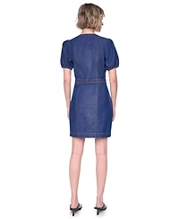 Dkny Women's Puff-Sleeve Belted V-Neck Dress