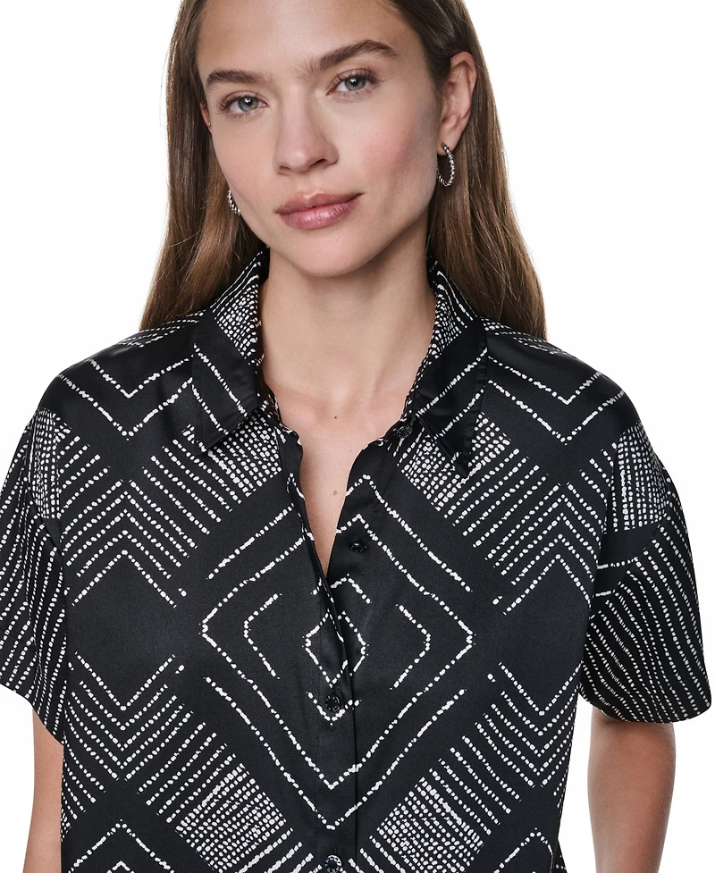 Dkny Women's Printed Button-Down Collared Neck Shirt