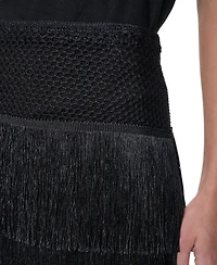 Dkny Women's Crochet Waist Fringe Skirt