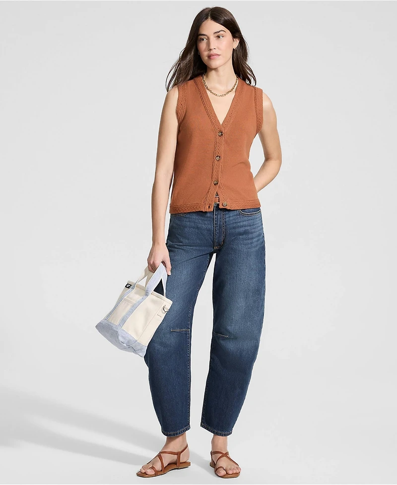 Lands' End Women's Soft Denim Mid Rise Relaxed Barrel Leg Ankle Jeans