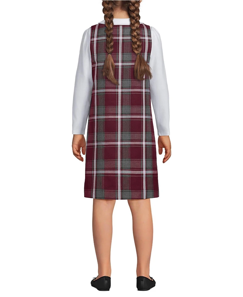 Lands' End Big Girls Plaid Button Shoulder Patch Pocket Jumper