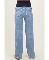 Pinkblush Maternity Blue Lightly Distressed Wide Leg Jeans