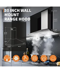 Xo 30 Inch 250 Cfm Wall Mounted Range Hood, Ducted, Ductless Convertible Duct for Kitchen