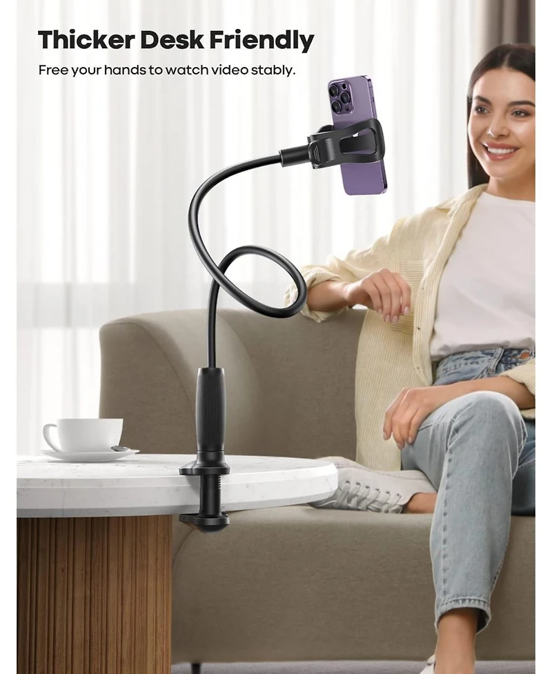 Lamicall Flexible Gooseneck Long Arm Stand, Overhead Cell Phone Clamp Mount, Gift for All 4-7inch Device