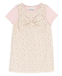 Rare Editions Girls' 2T-6X Printed Denim Jumper with Self Bow