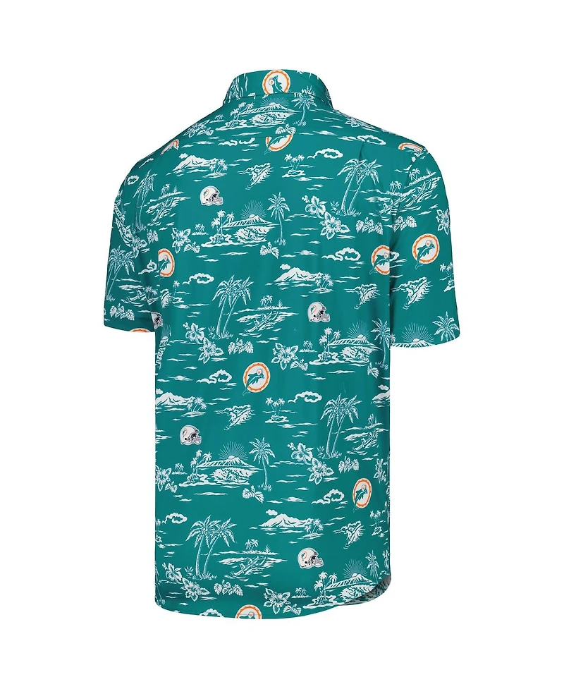 Reyn Spooner Men's Aqua Miami Dolphins Throwback Kekai Print Button-Up Shirt