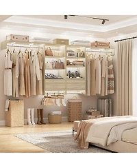 Aheaplus Closet Organizer System with Wood Drawers, Wall-mounted Laundry Room Storage Shelving