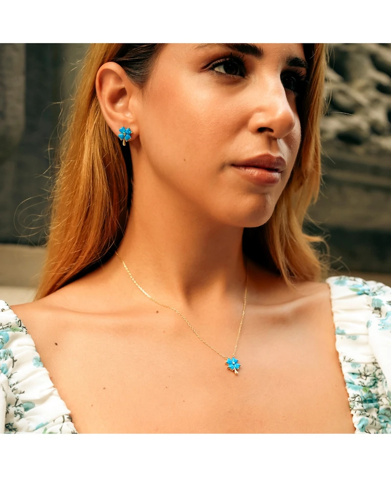 Spero London Blue Opal Four Leaves Clover Sterling Silver Stud Earring