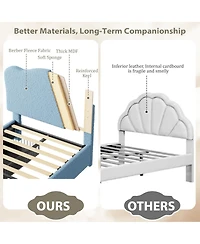 homfan Kids Upholstered Bed Frame with 2 Drawers, Twin/Full Platform Bed with Padded Headboard, Wood Slats