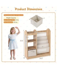 Gymax Kids Bookshelf with Full-Length Mirror 4-Tier Sling Shelves and Fabric Drawer