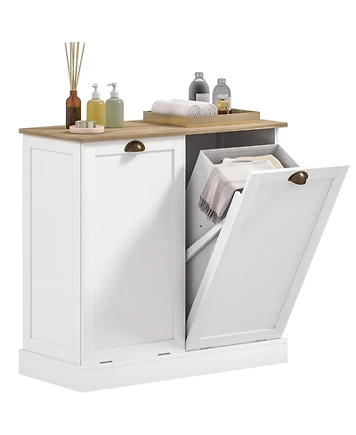 Homcom Laundry Hamper Cabinet, Tilt-Out Bathroom Storage Cabinet