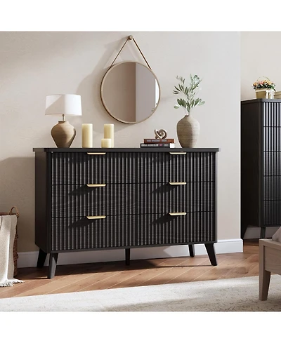 homfan Modern Fluted 6-Drawer Dresser