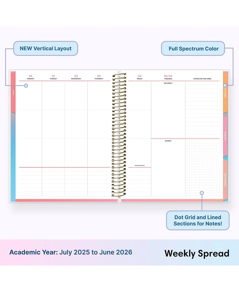 Gnuadz Academic Planner July-June Wirebound Stickers