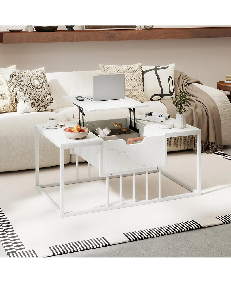 Gymax Lift-Top Coffee Table With Hidden Storage and Heavy-Duty Metal Frame for Living Room