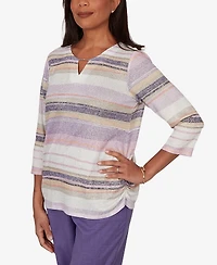 Alfred Dunner Petite Grand Bazaar Mixed Stripe Knit Top