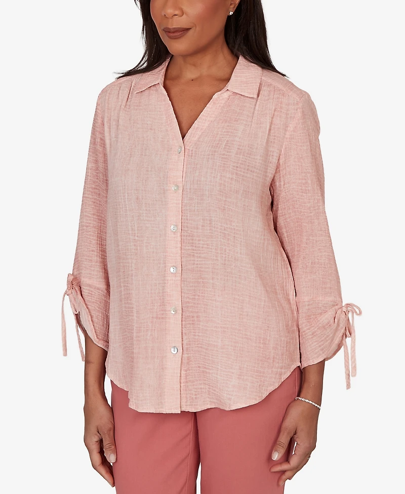 Alfred Dunner Petite Camden Market Crinkle Gauze Button-Front Top