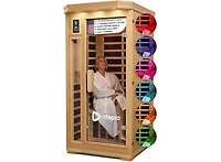LifePro 1-Person Far Infrared Home Sauna – Indoor Dry Sauna with Canadian Hemlock Wood, Oxygen Ionizer, 7 Chromotherapy Lights, Tempered Glass Door &