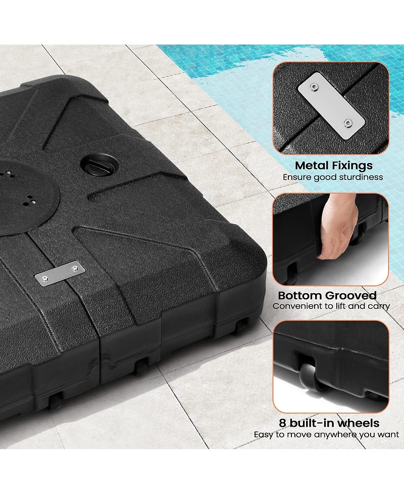 Pellebant 350 lbs. Sand/Water Fillable 3D Surface Square Hdpe Offset Cantilever Patio Umbrella Base with 8-Wheels