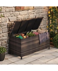 homfan Large Outdoor Storage Box with Wheels and Handles Waterproof Pe Rattan Deck Chest Spacious Weatherproof Bin for Garden, Balcony, Porch