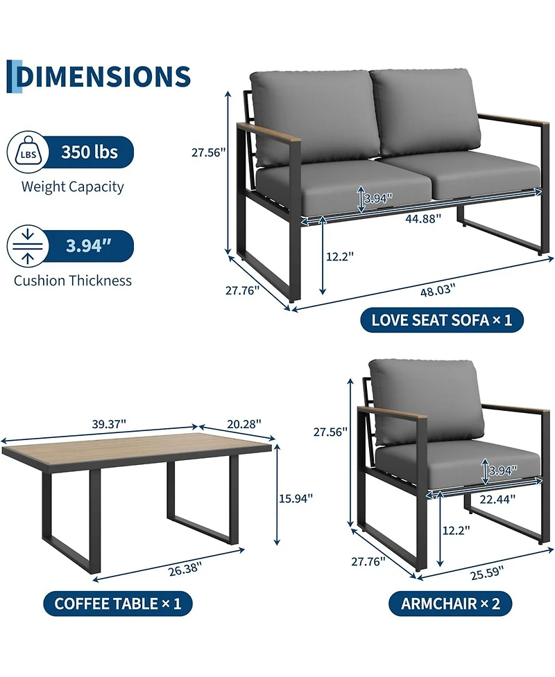 gaomon 4-Piece Outdoor Patio Furniture Set, Conversation Sofa Set with Table