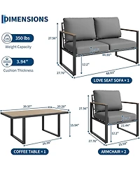 gaomon 4-Piece Outdoor Patio Furniture Set, Conversation Sofa Set with Table